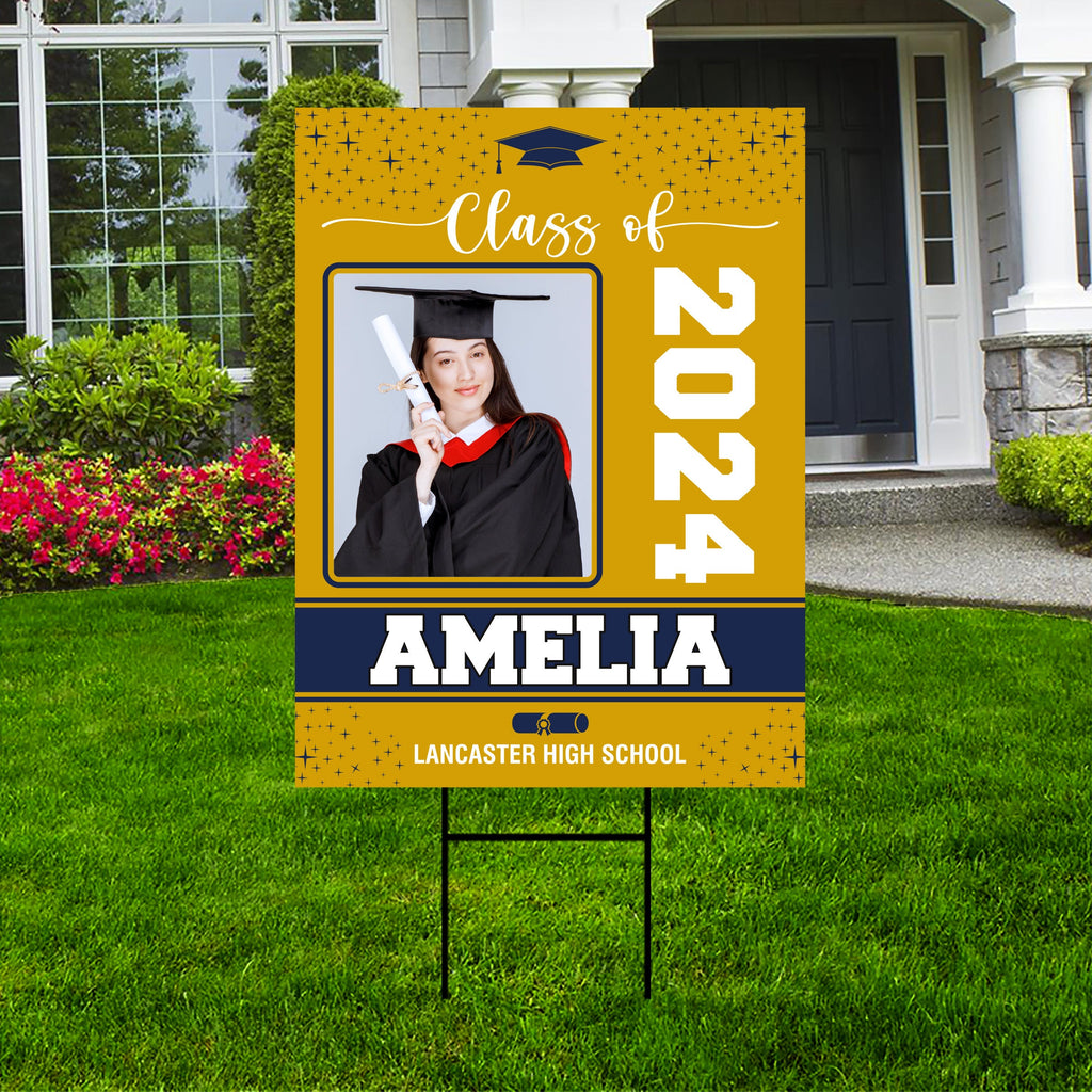 Personalized Graduation Yard Sign 2024 with Photo, 2024 Senior Grad Sign, Class of 2024, Custom Graduation 2024 Yard Sign with Metal H-Stake