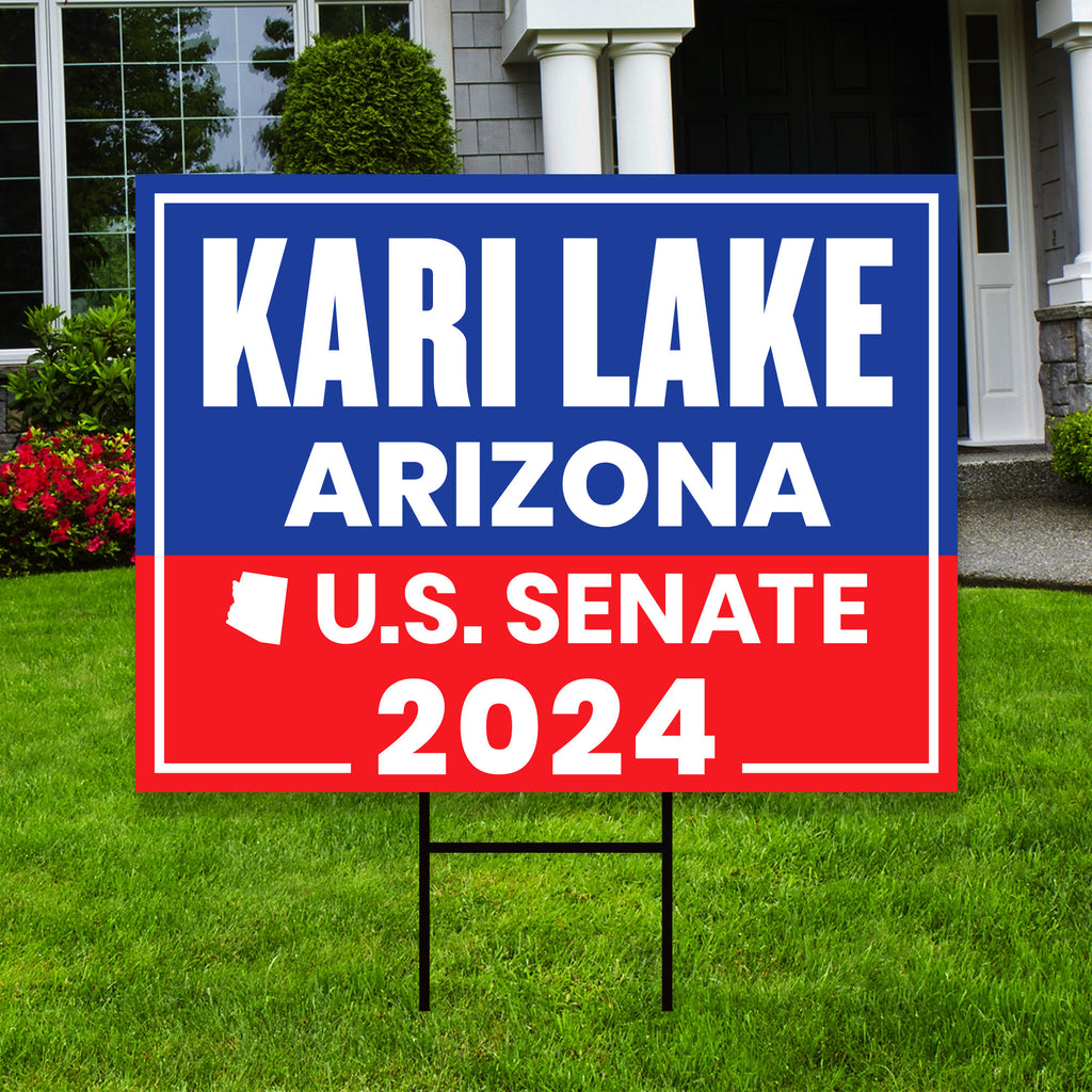 Kari Lake US Senate Yard Sign - Coroplast US Senate Election Arizona 2024 Race Red White & Blue Yard Sign with Metal H-Stake