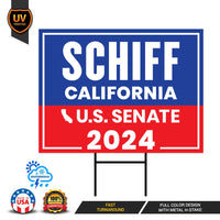 Adam Schiff US Senate Yard Sign - Coroplast US Senate Election California 2024 Race Red White & Blue Yard Sign with Metal H-Stake