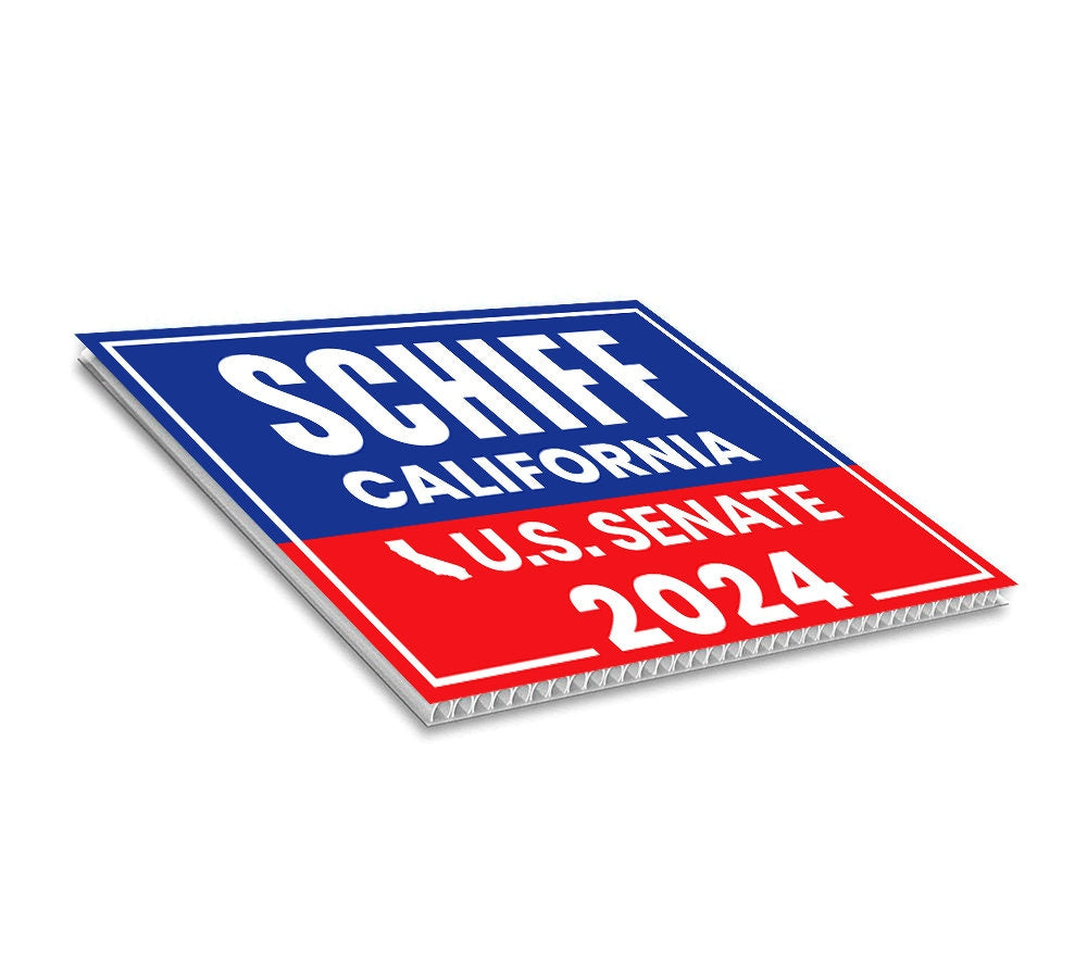 Adam Schiff US Senate Yard Sign - Coroplast US Senate Election California 2024 Race Red White & Blue Yard Sign with Metal H-Stake