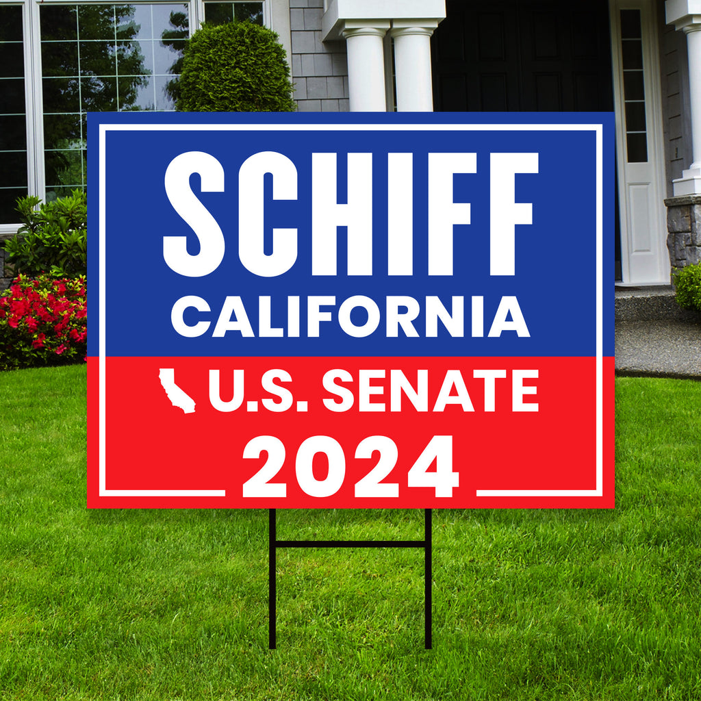 Adam Schiff US Senate Yard Sign - Coroplast US Senate Election California 2024 Race Red White & Blue Yard Sign with Metal H-Stake