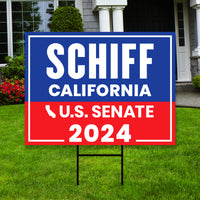 Adam Schiff US Senate Yard Sign - Coroplast US Senate Election California 2024 Race Red White & Blue Yard Sign with Metal H-Stake