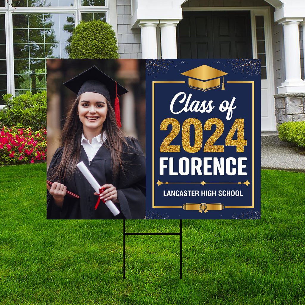 Personalized Graduation Yard Sign 2025 with Photo, 2025 Senior Grad Sign, Class of 2025, Custom Graduation 2025 Yard Sign with Metal H-Stake