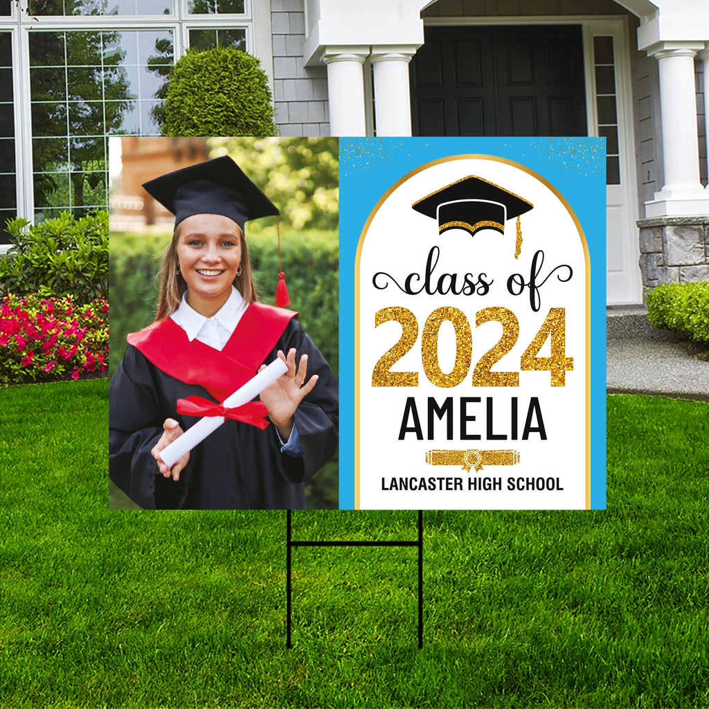 Personalized Graduation Yard Sign 2024 with Photo, 2024 Senior Grad Sign, Class of 2024, Custom Graduation 2024 Yard Sign with Metal H-Stake