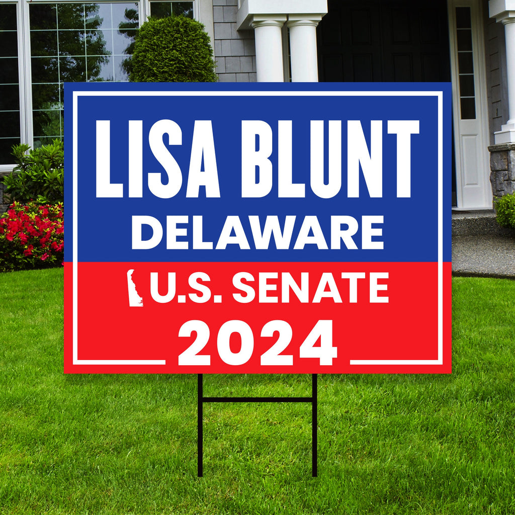 Lisa Blunt Rochester US Senate Yard Sign - Coroplast US Senate Election Delaware 2024 Race Red White & Blue Yard Sign with Metal H-Stake