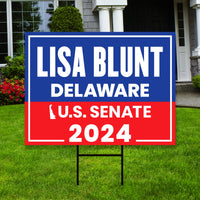 Lisa Blunt Rochester US Senate Yard Sign - Coroplast US Senate Election Delaware 2024 Race Red White & Blue Yard Sign with Metal H-Stake