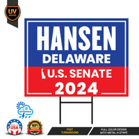 Eric Hansen US Senate Yard Sign - Coroplast US Senate Election Delaware 2024 Race Red White & Blue Yard Sign with Metal H-Stake