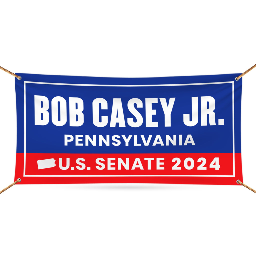 a blue and red banner with the name bob casey jr pennsylvania