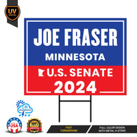 a blue and red sign that says joe fraser minnesota