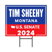 a red, white and blue political sign with the words tim sheehy montana