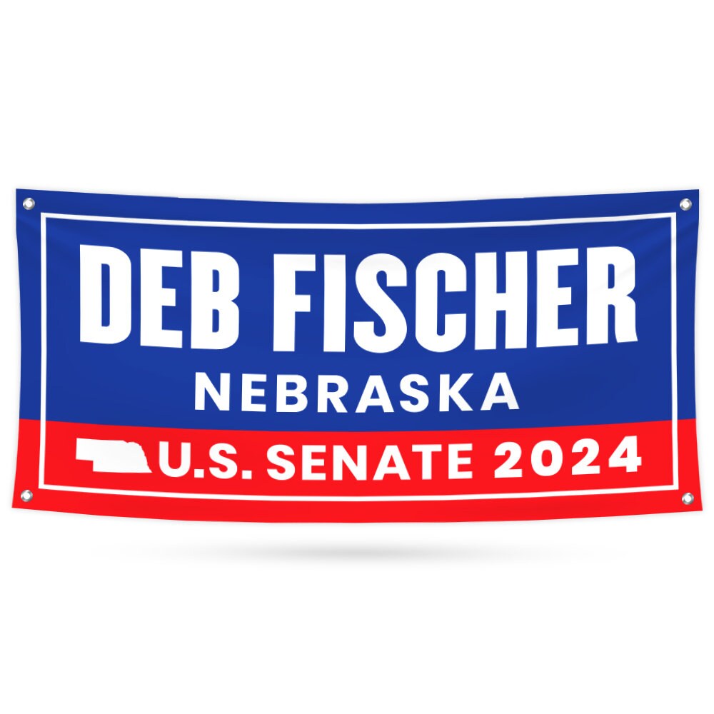 a red, white, and blue banner with the words deb fischer ne