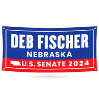 a red, white, and blue banner with the words deb fischer ne