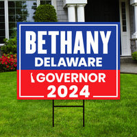 Bethany Hall-Long For Delaware Governor Yard Sign - Coroplast 2024 Governor Elections Race Red White & Blue Yard Sign with Metal H-Stake