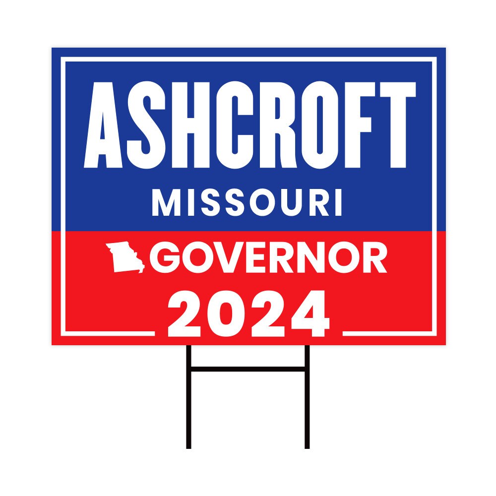 a blue and red street sign with the words ashcroft, missouri, and a