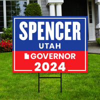 Spencer Cox For Utah Governor Yard Sign - Coroplast 2024 Governor Elections Race Red White & Blue Yard Sign with Metal H-Stake