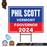 Phil Scott For Vermont Governor Yard Sign - Coroplast 2024 Governor Elections Race Red White & Blue Yard Sign with Metal H-Stake