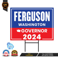 Bob Ferguson For Washington Governor Yard Sign - Coroplast 2024 Governor Elections Race Red White & Blue Yard Sign with Metal H-Stake