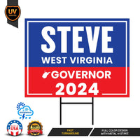 Steve Williams For West Virginia Governor Yard Sign - Coroplast 2024 Governor Elections Race Red White & Blue Yard Sign with Metal H-Stake