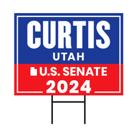 a red, white and blue sign that says curtis utah