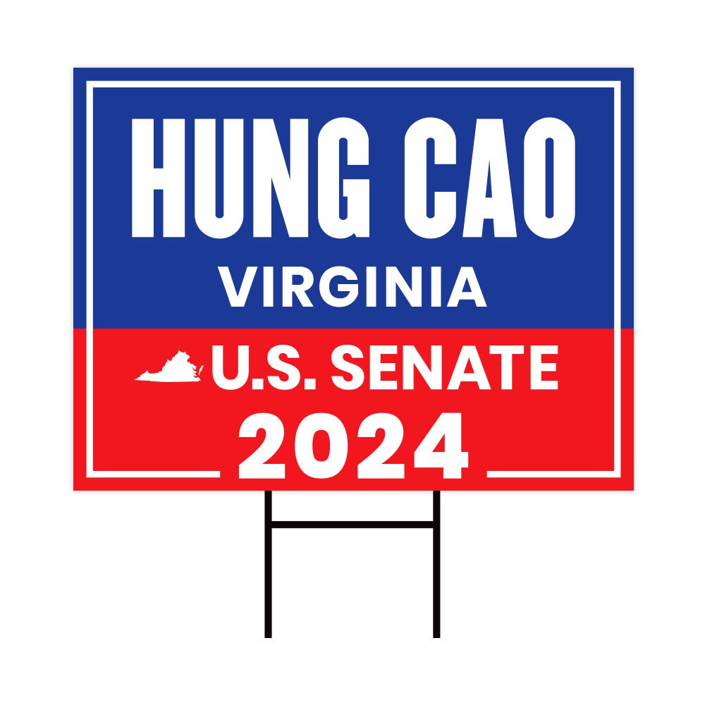 a blue and red sign that says hung cao virginia