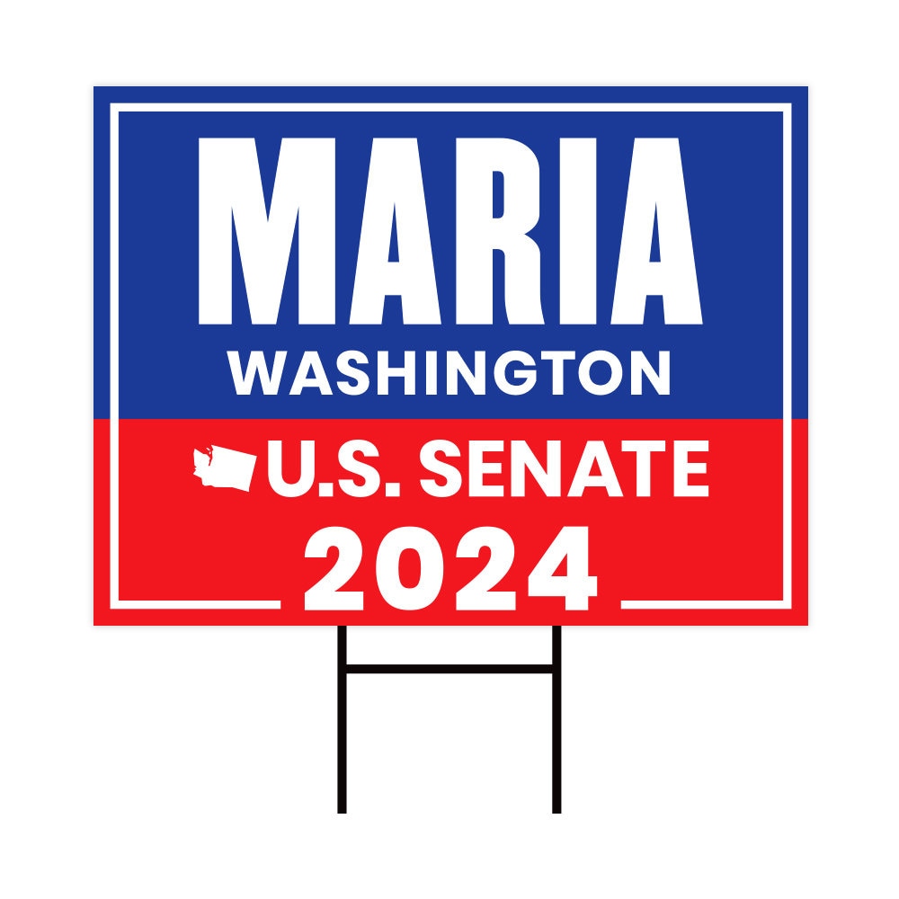 a red, white and blue sign with the words maria washington on it