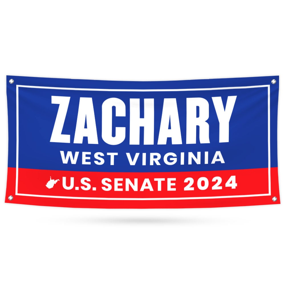 a blue and red banner with the words zachary west virginia on it