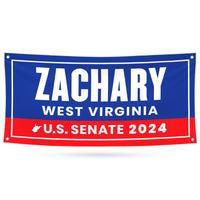 a blue and red banner with the words zachary west virginia on it