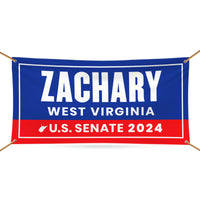 a blue and red banner with the words zachary west virginia on it