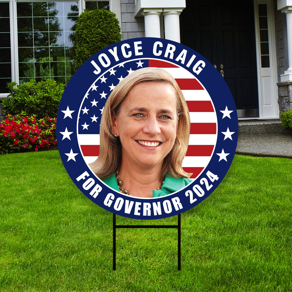 Joyce Craig For New Hampshire Governor Yard Sign - Coroplast 2024 Governor Elections Race Red White & Blue Yard Sign with Metal H-Stake