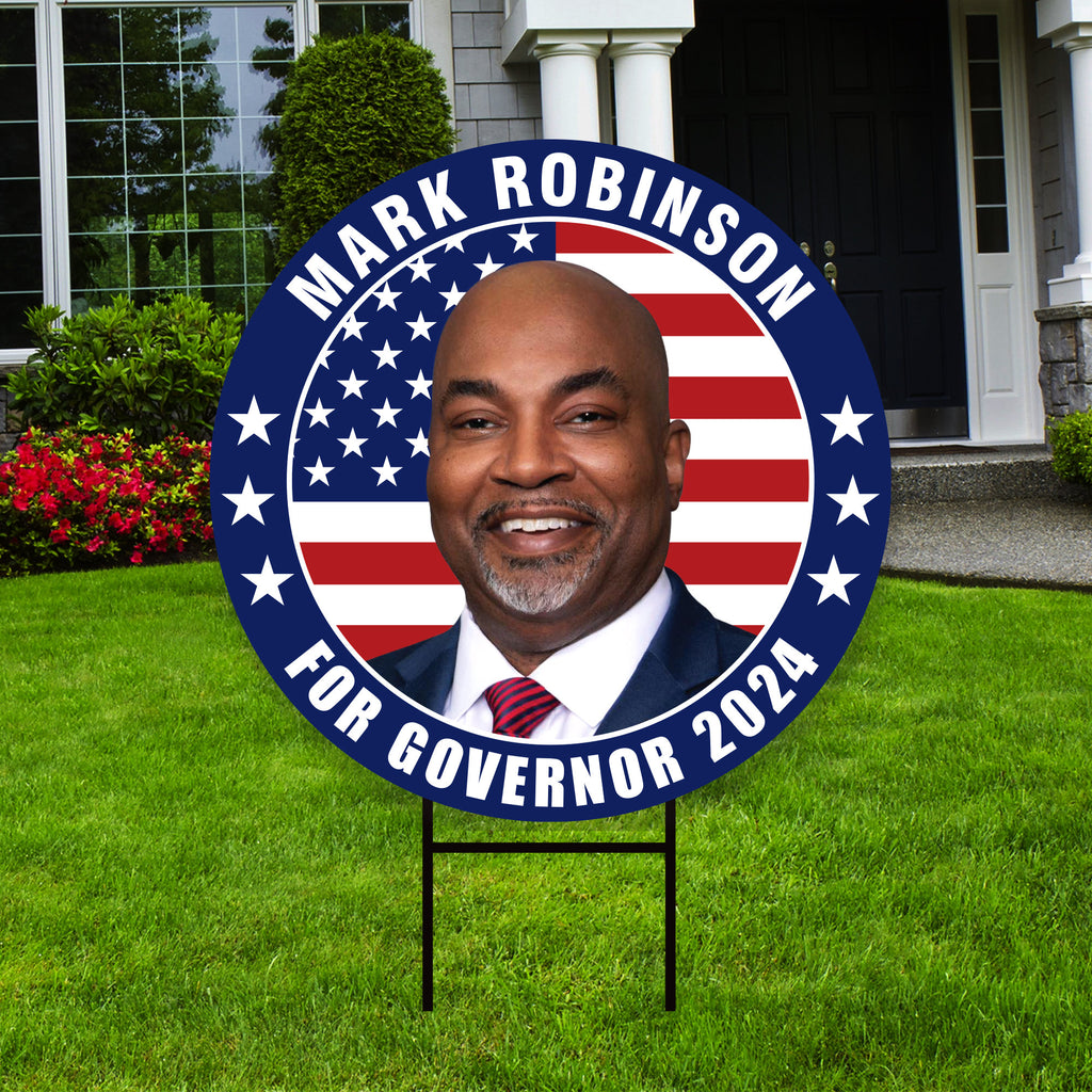 Mark Robinson For North Carolina Governor Yard Sign - Coroplast 2024 Governor Elections Race Red White & Blue Yard Sign with Metal H-Stake