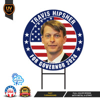 Travis Hipsher For North Dakota Governor Yard Sign - Coroplast 2024 Governor Elections Race Red White & Blue Yard Sign with Metal H-Stake