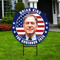 Brian King For Utah Governor Yard Sign - Coroplast 2024 Governor Elections Race Red White & Blue Yard Sign with Metal H-Stake