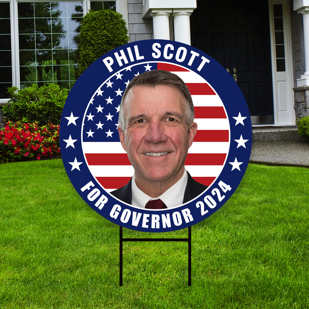 Phil Scott For Vermont Governor Yard Sign - Coroplast 2024 Governor Elections Race Red White & Blue Yard Sign with Metal H-Stake