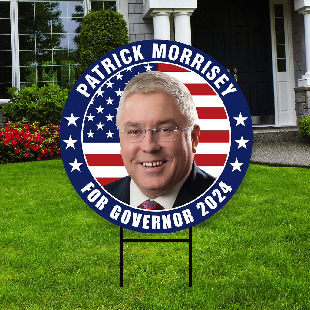 Patrick Morrisey For West Virginia Governor Yard Sign - Coroplast 2024 Governor Elections Race Red White & Blue Yard Sign with Metal H-Stake