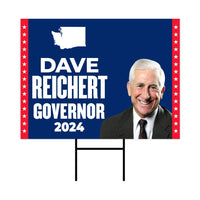 Dave Reichert For Washington Governor Yard Sign - Coroplast 2024 Governor Elections Race Red White & Blue Yard Sign with Metal H-Stake