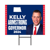 Kelly Armstrong For North Dakota Governor Yard Sign - Coroplast 2024 Governor Elections Race Red White & Blue Yard Sign with Metal H-Stake