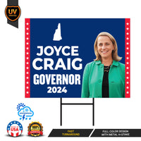 Joyce Craig For New Hampshire Governor Yard Sign - Coroplast 2024 Governor Elections Race Red White & Blue Yard Sign with Metal H-Stake