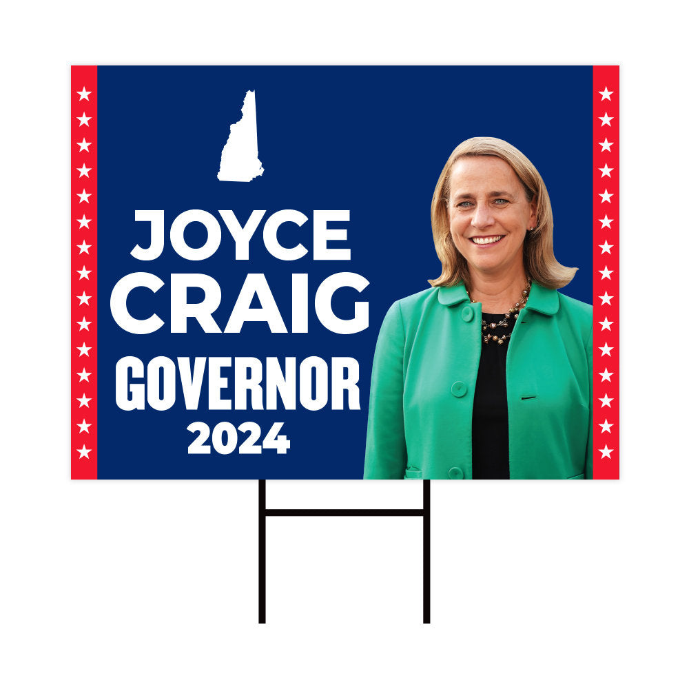 Joyce Craig For New Hampshire Governor Yard Sign - Coroplast 2024 Governor Elections Race Red White & Blue Yard Sign with Metal H-Stake