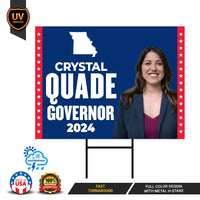 Crystal Quade For Missouri Governor Yard Sign - Coroplast 2024 Governor Elections Race Red White & Blue Yard Sign with Metal H-Stake