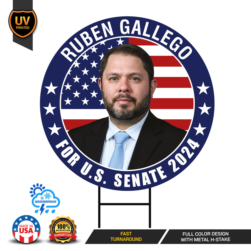 Ruben Gallego US Senate Yard Sign - Coroplast US Senate Election Arizona 2024 Race Red White & Blue Yard Sign with Metal H-Stake