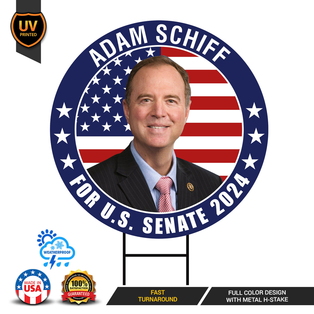 Adam Schiff US Senate Yard Sign - Coroplast US Senate Election California 2024 Race Red White & Blue Yard Sign with Metal H-Stake