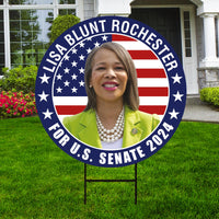 Lisa Blunt Rochester US Senate Yard Sign - Coroplast US Senate Election Delaware 2024 Race Red White & Blue Yard Sign with Metal H-Stake