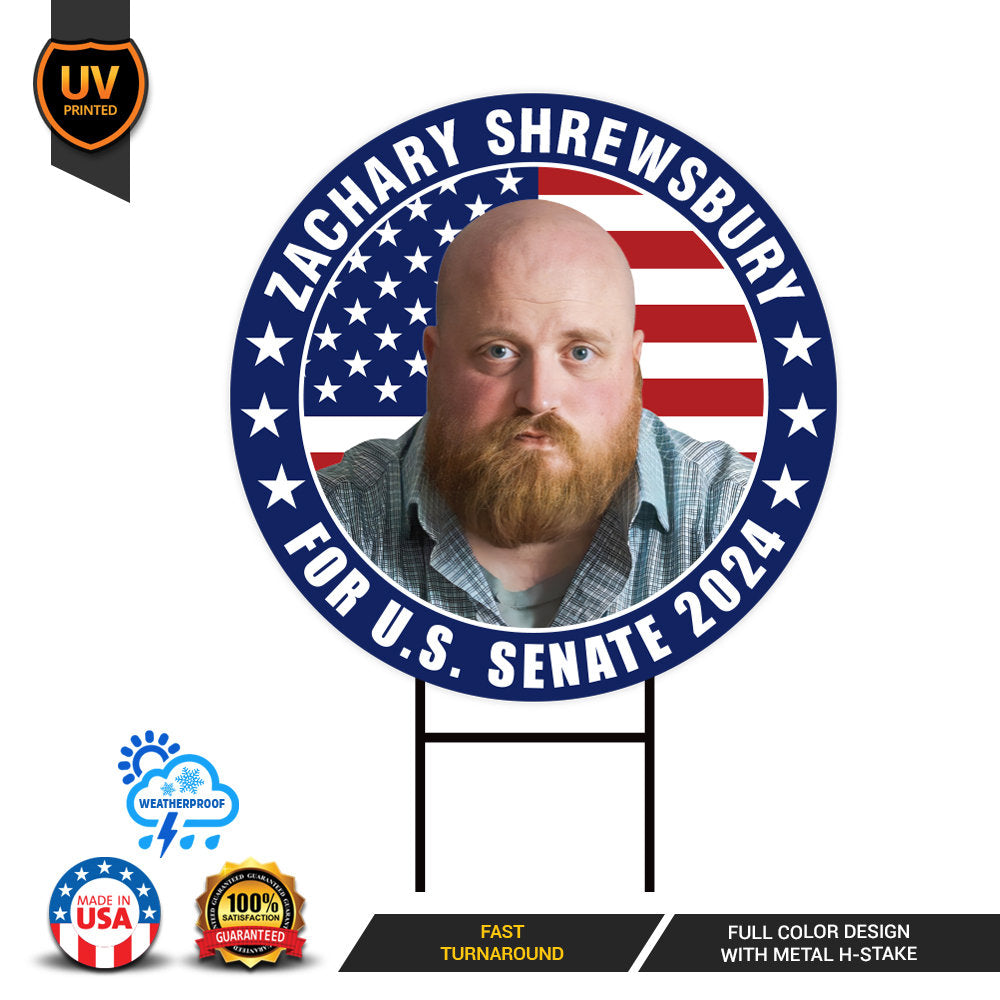 Zachary Shrewsbury US Senate Yard Sign - Coroplast US Senate Election West Virginia 2024 Race Red White & Blue Yard Sign with Metal H-Stake