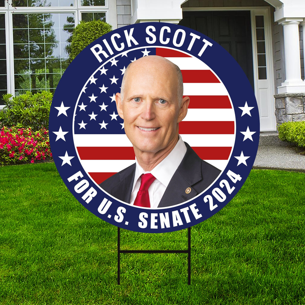 Rick Scott US Senate Yard Sign - Coroplast US Senate Election Florida 2024 Race Red White & Blue Yard Sign with Metal H-Stake