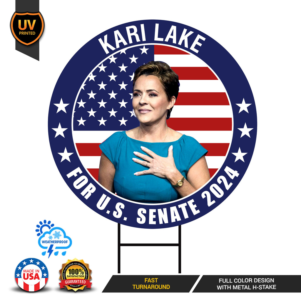 Kari Lake US Senate Yard Sign - Coroplast US Senate Election Arizona 2024 Race Red White & Blue Yard Sign with Metal H-Stake