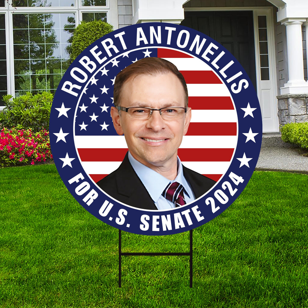 Robert Antonellis US Senate Yard Sign - Coroplast US Senate Election Massachusetts 2024 Race Red White & Blue Yard Sign with Metal H-Stake