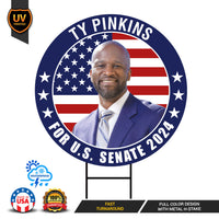 Ty Pinkins US Senate Yard Sign - Coroplast US Senate Election Mississippi 2024 Race Red White & Blue Yard Sign with Metal H-Stake