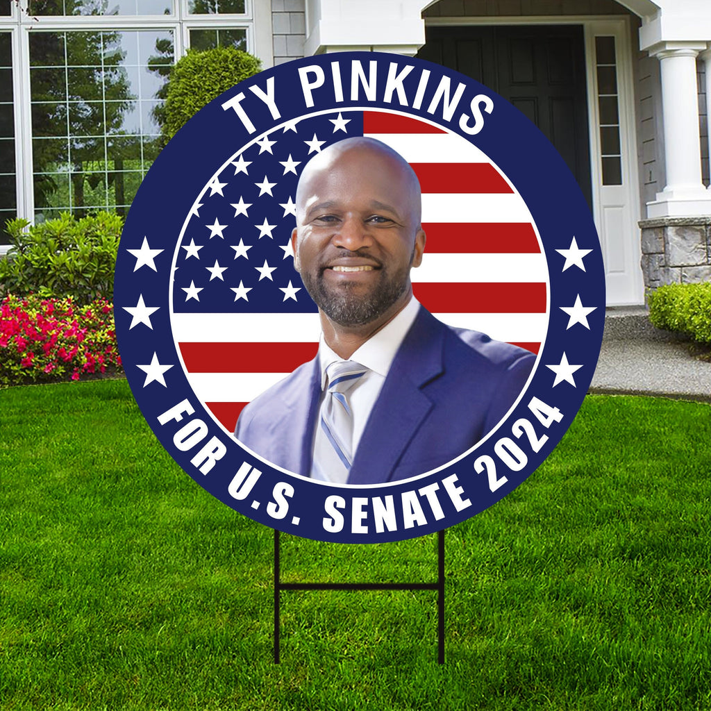 Ty Pinkins US Senate Yard Sign - Coroplast US Senate Election Mississippi 2024 Race Red White & Blue Yard Sign with Metal H-Stake