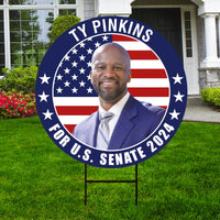 Ty Pinkins US Senate Yard Sign - Coroplast US Senate Election Mississippi 2024 Race Red White & Blue Yard Sign with Metal H-Stake