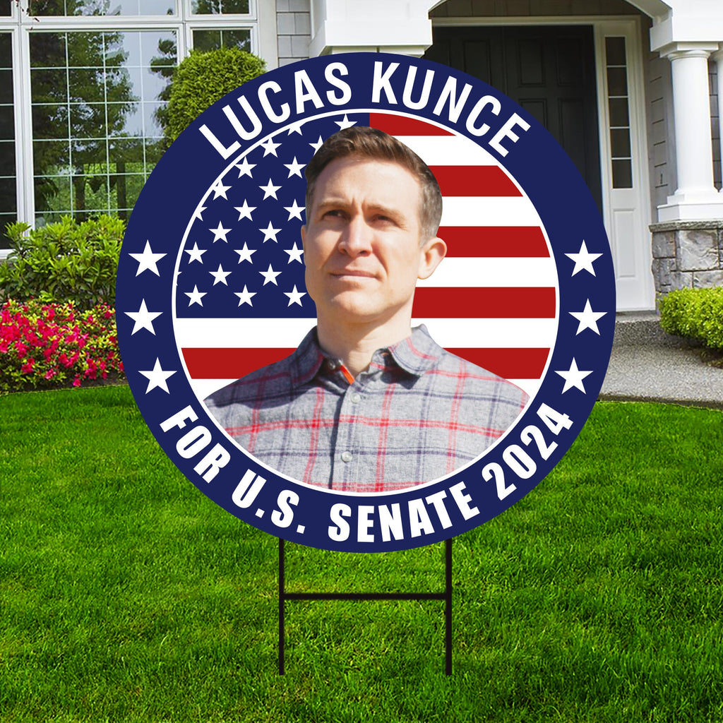 Lucas Kunce US Senate Yard Sign - Coroplast US Senate Election Missouri 2024 Race Red White & Blue Yard Sign with Metal H-Stake